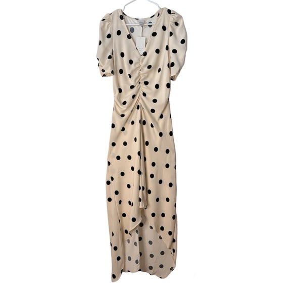 A NEW DAY Hi LO Polka Dot Maxi Dress Beige Creme Short Sleeves BNWT Medium Dress - Picture 1 of 7